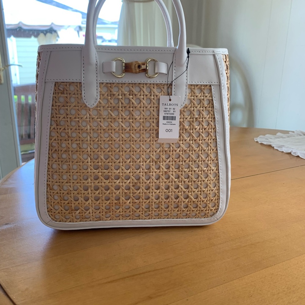 Talbots Elegant White and Tan Tote